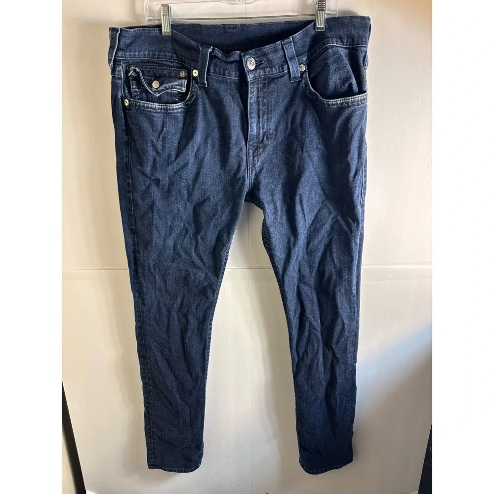 True Religion Rocco Relaxed Skinny Jeans Dark Indigo Blue Mens Size 38 Denim